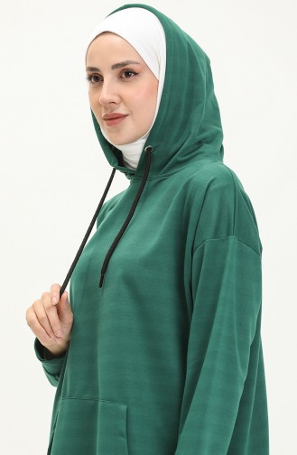 Kapüşonlu Sweatshirt 3047-09 Zümrüt Yeşili