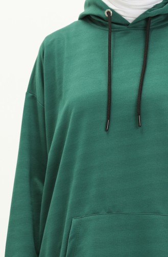 Kapüşonlu Sweatshirt 3047-09 Zümrüt Yeşili