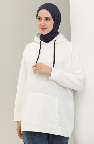 Kapüşonlu Sweatshirt 3047-10 Beyaz