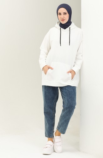 Kapüşonlu Sweatshirt 3047-10 Beyaz
