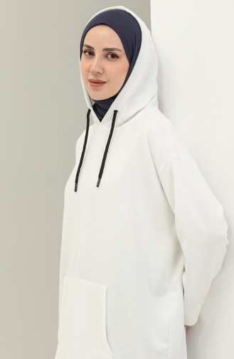 Kapüşonlu Sweatshirt 3047-10 Beyaz