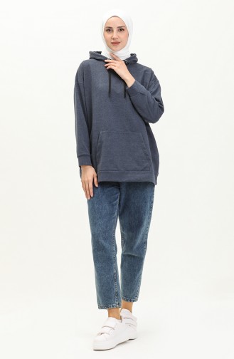 Kapüşonlu Sweatshirt 3047-11 İndigo