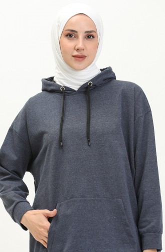 Kapüşonlu Sweatshirt 3047-11 İndigo