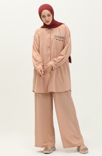 Ensemble Tunique Pantalon en Lin 24Y8972A-04 Rose Pâle Clair 24Y8972A-04
