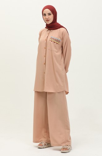 Ensemble Tunique Pantalon en Lin 24Y8972A-04 Rose Pâle Clair 24Y8972A-04