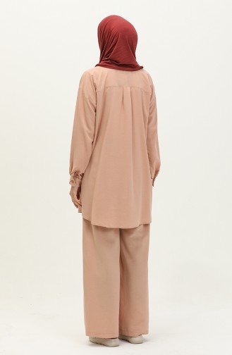 Ensemble Tunique Pantalon en Lin 24Y8972A-04 Rose Pâle Clair 24Y8972A-04