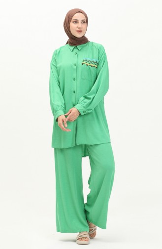 Embroidered Linen Two Piecee Suit 24Y8972A-05 Green 24Y8972A-05