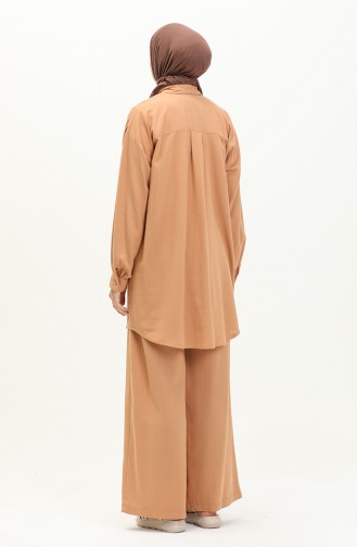 Embroidered Linen Two Piecee Suit 24Y8972A-06 Milky Coffee 24Y8972A-06