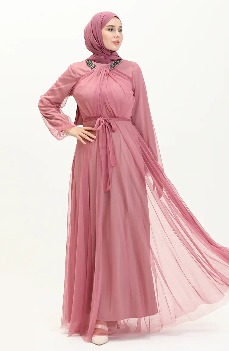 Tüll Abendkleid mit Steinen 5414-01 Rose 5414-01