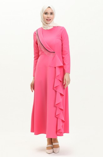 فستان بهدب بتصميم سلسلة  4274-07 فوشي 4274-07