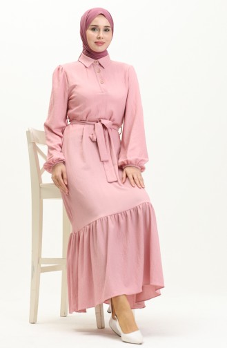Burgunderfarbenes Stoffkleid mit Gürtel 4341-01 Puder 4341-01