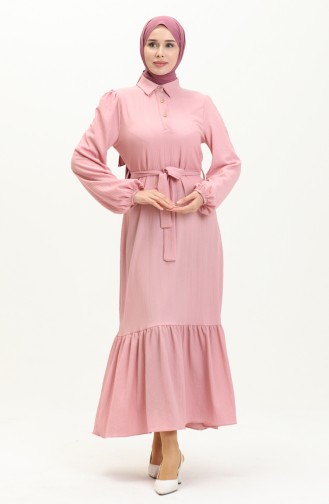 Burgunderfarbenes Stoffkleid mit Gürtel 4341-01 Puder 4341-01
