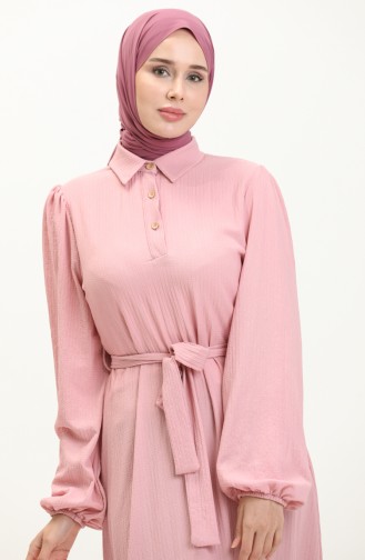 Burgunderfarbenes Stoffkleid mit Gürtel 4341-01 Puder 4341-01
