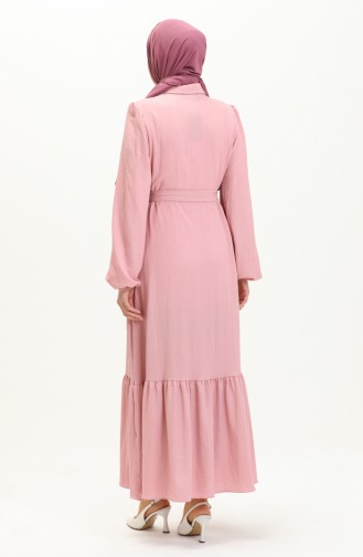 Burgunderfarbenes Stoffkleid mit Gürtel 4341-01 Puder 4341-01