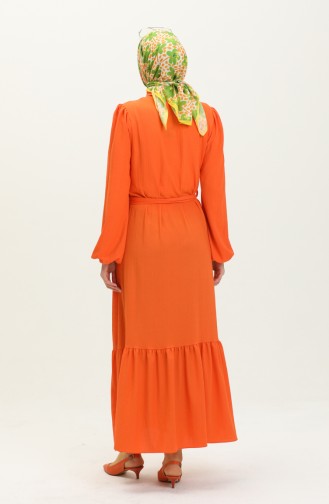 Crepe Fabric Belted Dress 4341-02 Orange 4341-02