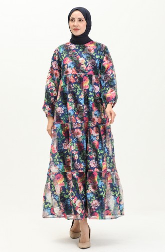 Robe en Mousseline à Motifs 24Y8874B-01 Bleu Marine 24Y8874B-01