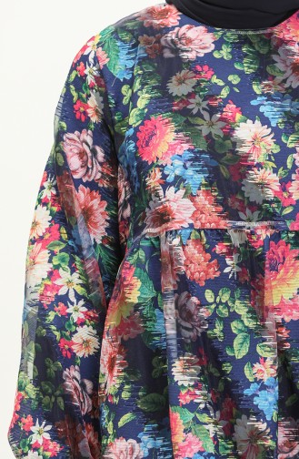 Robe en Mousseline à Motifs 24Y8874B-01 Bleu Marine 24Y8874B-01