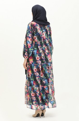 Robe en Mousseline à Motifs 24Y8874B-01 Bleu Marine 24Y8874B-01