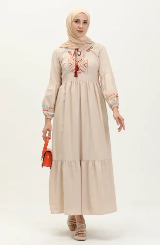Nakışlı Elbise 24Y8968-06 Bej