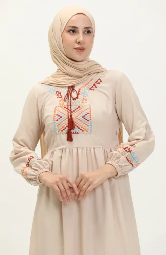 Nakışlı Elbise 24Y8968-06 Bej