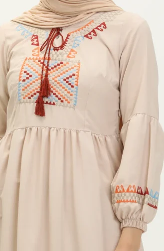 Nakışlı Elbise 24Y8968-06 Bej