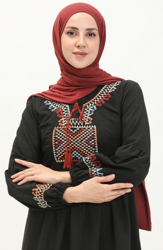 Nakışlı Elbise 24Y8968-07 Siyah