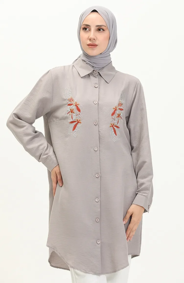 Nakışlı Tunik 1006-08 Gri