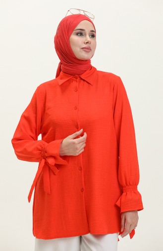 Kolları Bağlamalı Keten Tunik Turuncu
