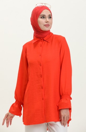 Kolları Bağlamalı Keten Tunik Turuncu