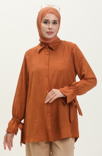 Kolları Bağlamalı Keten Tunik Vizon