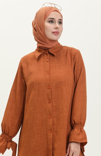 Kolları Bağlamalı Keten Tunik Vizon