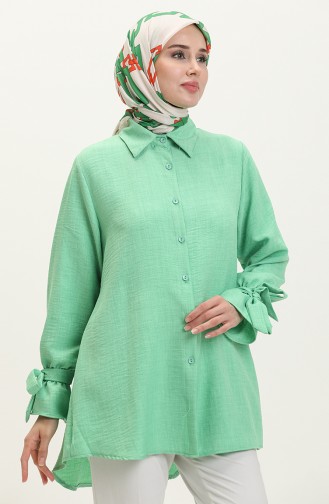 Kolları Bağlamalı Keten Tunik Yeşil