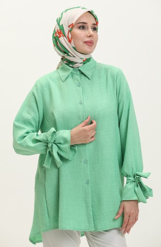 Kolları Bağlamalı Keten Tunik Yeşil