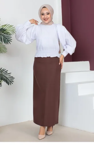 Kemerli Kalem Etek Kahverengi