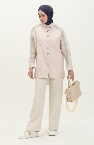 Bat Sleeve Linen Shirt 4036-05 Beige 4036-05