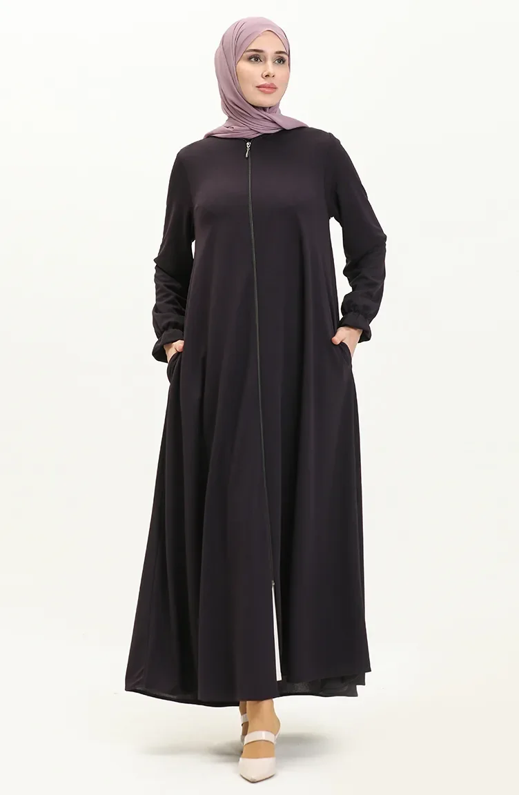 Abaya Avec Poche Mevlana 0694-06 Pourpre 0694-06