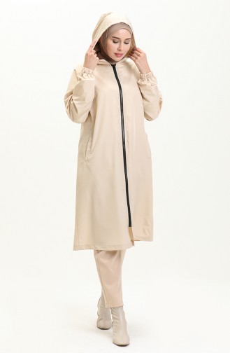 Hooded Zippered Cape 0211-08 Beige 0211-08