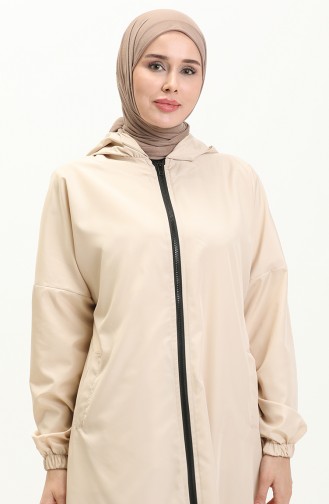 Hooded Zippered Cape 0211-08 Beige 0211-08