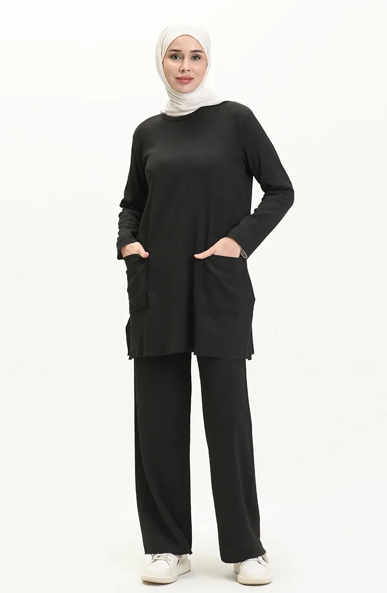 Crepe Fabric Two Piece Suit 23233-02 Black 23233-02
