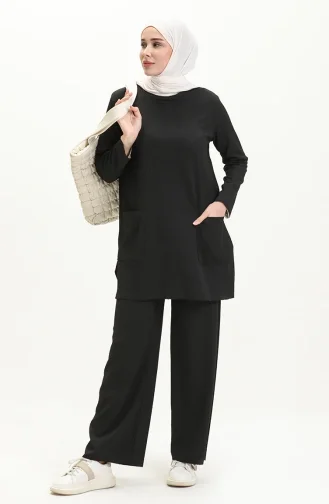 Crepe Fabric Two Piece Suit 23233-02 Black 23233-02