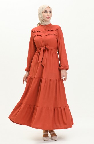 Brick Red Hijab Dress 11m08-02