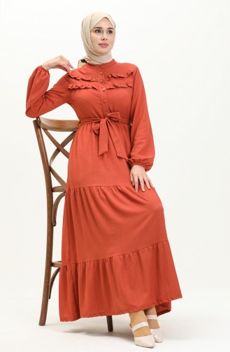 Brick Red Hijab Dress 11m08-02