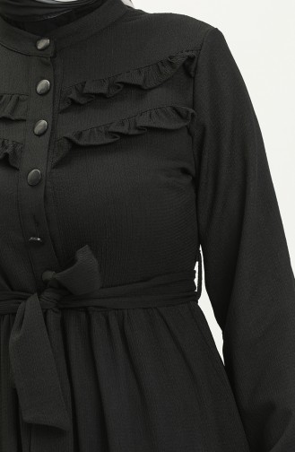 Fırfırlı Düğme Detaylı Kuşaklı Elbise 11m08 11m08-03 Siyah