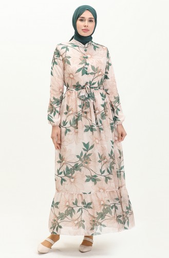 Printed Belted Chiffon Dress 81815-05 Emerald Green 81815-05