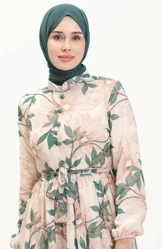 Gemustertes Chiffonkleid mit Gürtel 81815-05 Smaragdgrün 81815-05