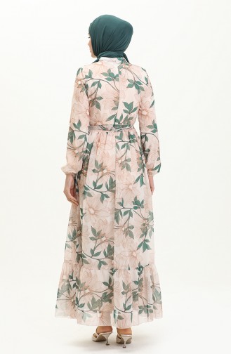 Printed Belted Chiffon Dress 81815-05 Emerald Green 81815-05