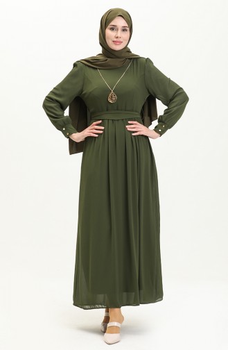 Chiffonkleid mit Halskette 3687-11 Khaki 3687-11