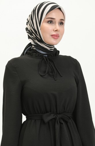 Aerobin Stoff gerafftes Kleid mit Gürtel 40155-03 Schwarz 40155-03