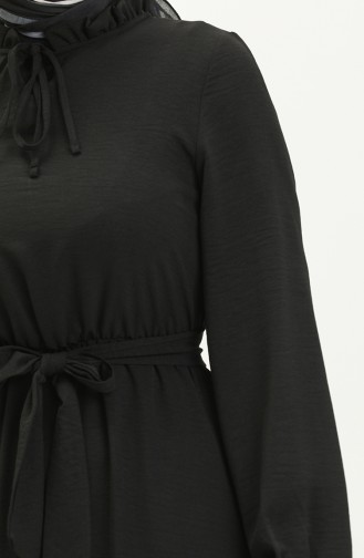 Aerobin Stoff gerafftes Kleid mit Gürtel 40155-03 Schwarz 40155-03