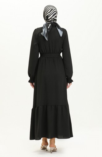 Aerobin Stoff gerafftes Kleid mit Gürtel 40155-03 Schwarz 40155-03